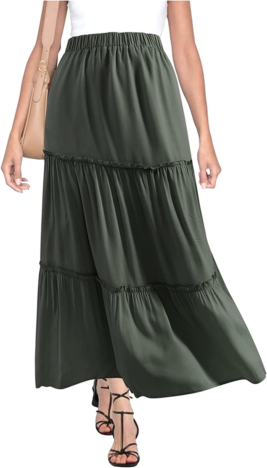 BOMAROLAN Women's Boho Maxi Skirts Summer A Line Long Skirts Ruffle Swing Beach Skirts for Women - Image 2